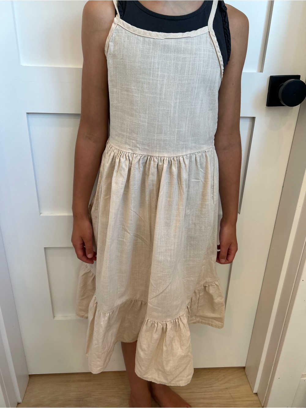 Girls Cream Ruffle-Hem Casual Dress